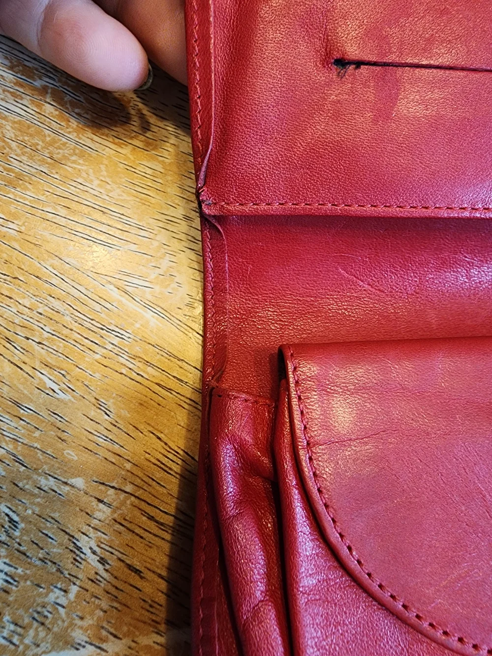 vintage red leather Christian Dior small wallet or coin/card compact case